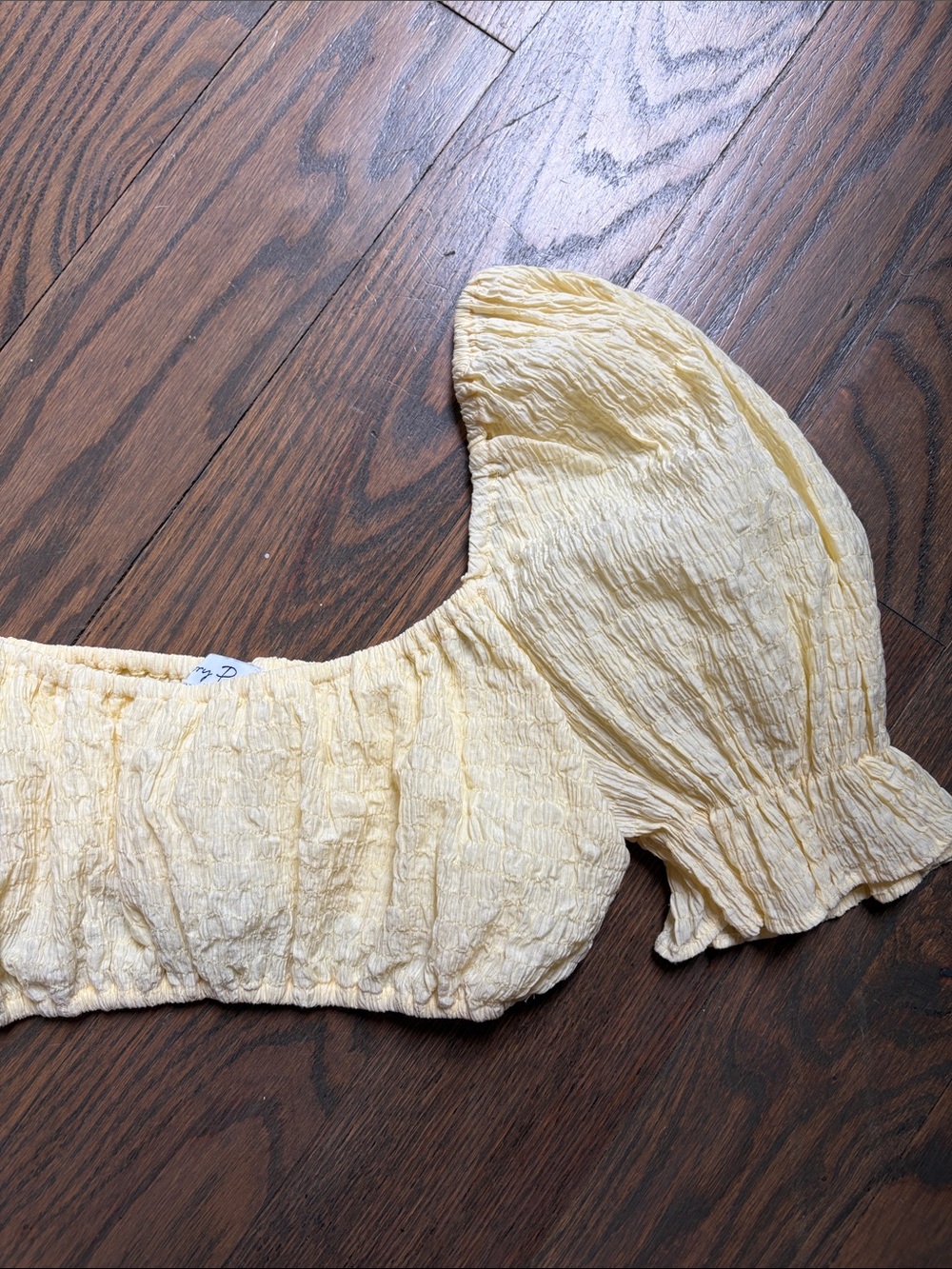 Yellow crinkle puff sleeve crop top